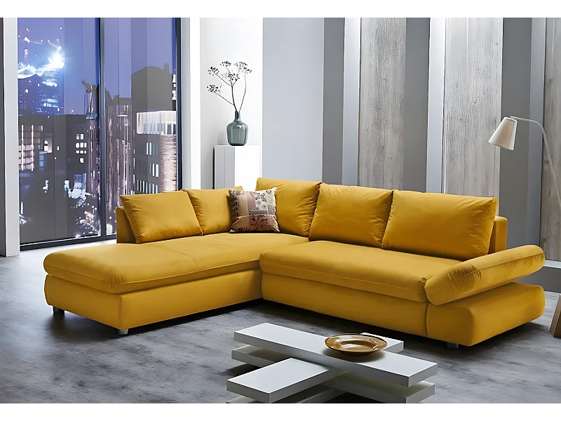 Divano angolare Komo L/rivestimento in tessuto/giallo