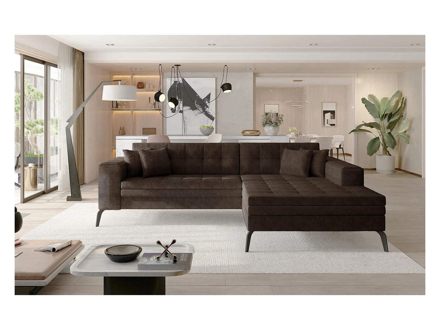 Divano d'angolo Primo R/Tessuto-Marrone