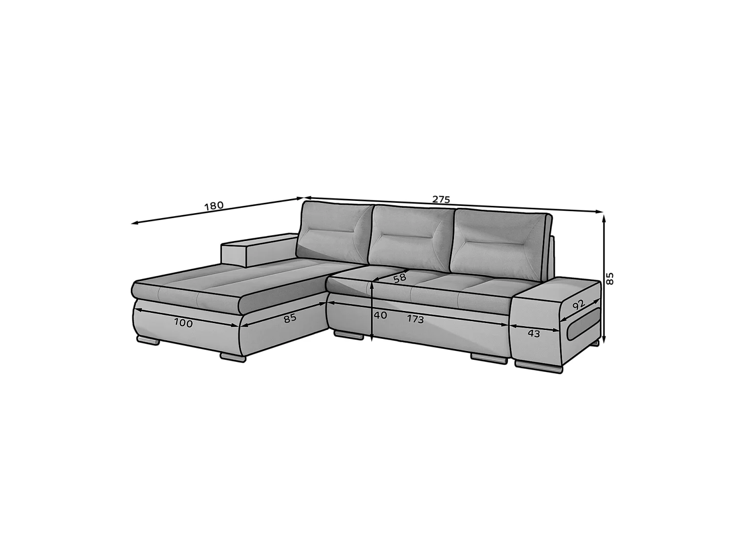 Ecksofa Legero R/Stoff-Weiss