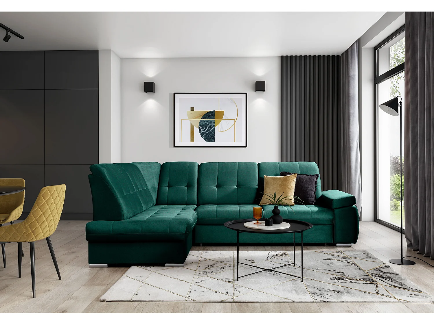 Canapé Corner Frizzo L/Tissu-Vert