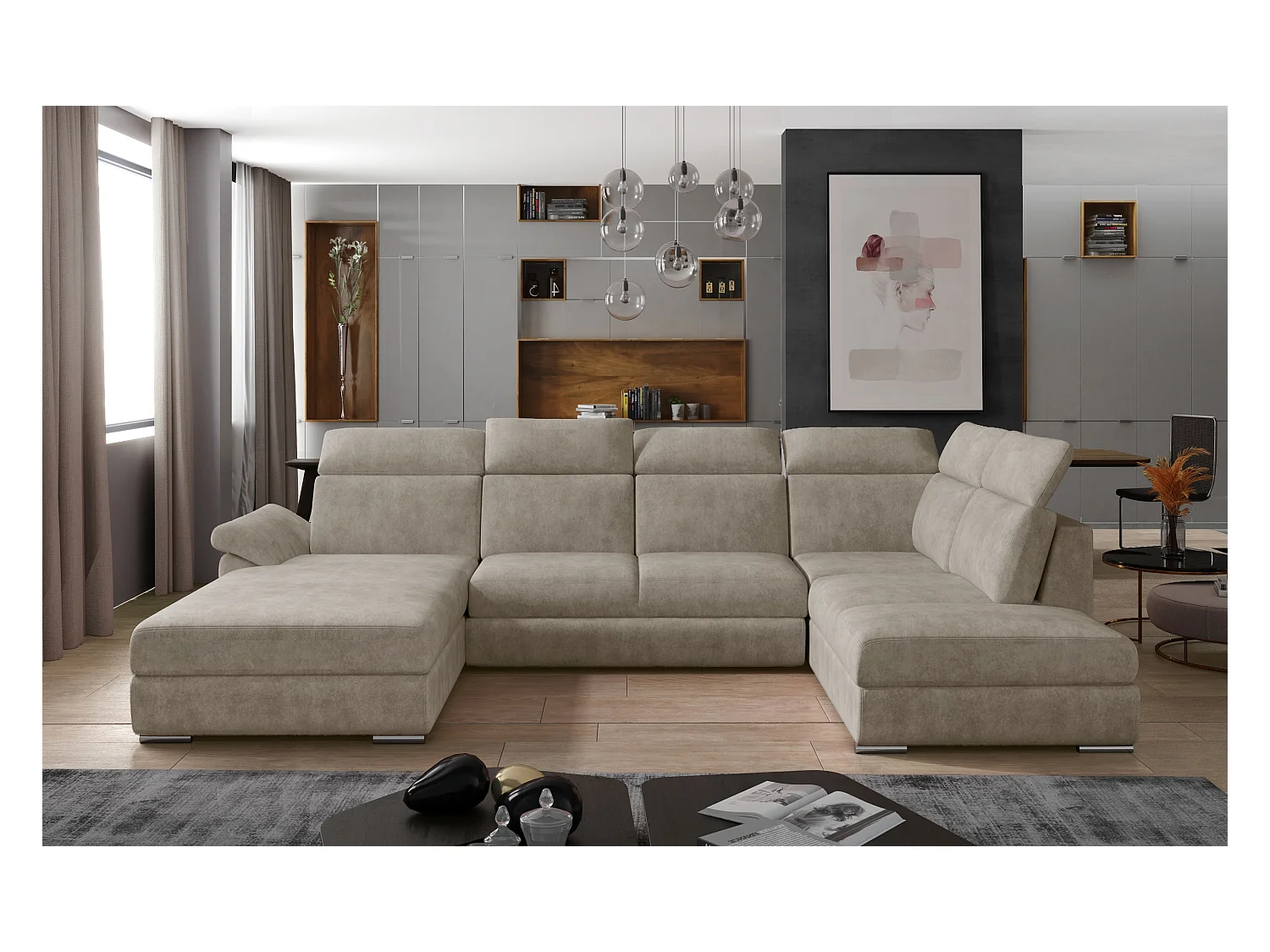 Divano d'angolo Marllon UL/Tessuto-Beige