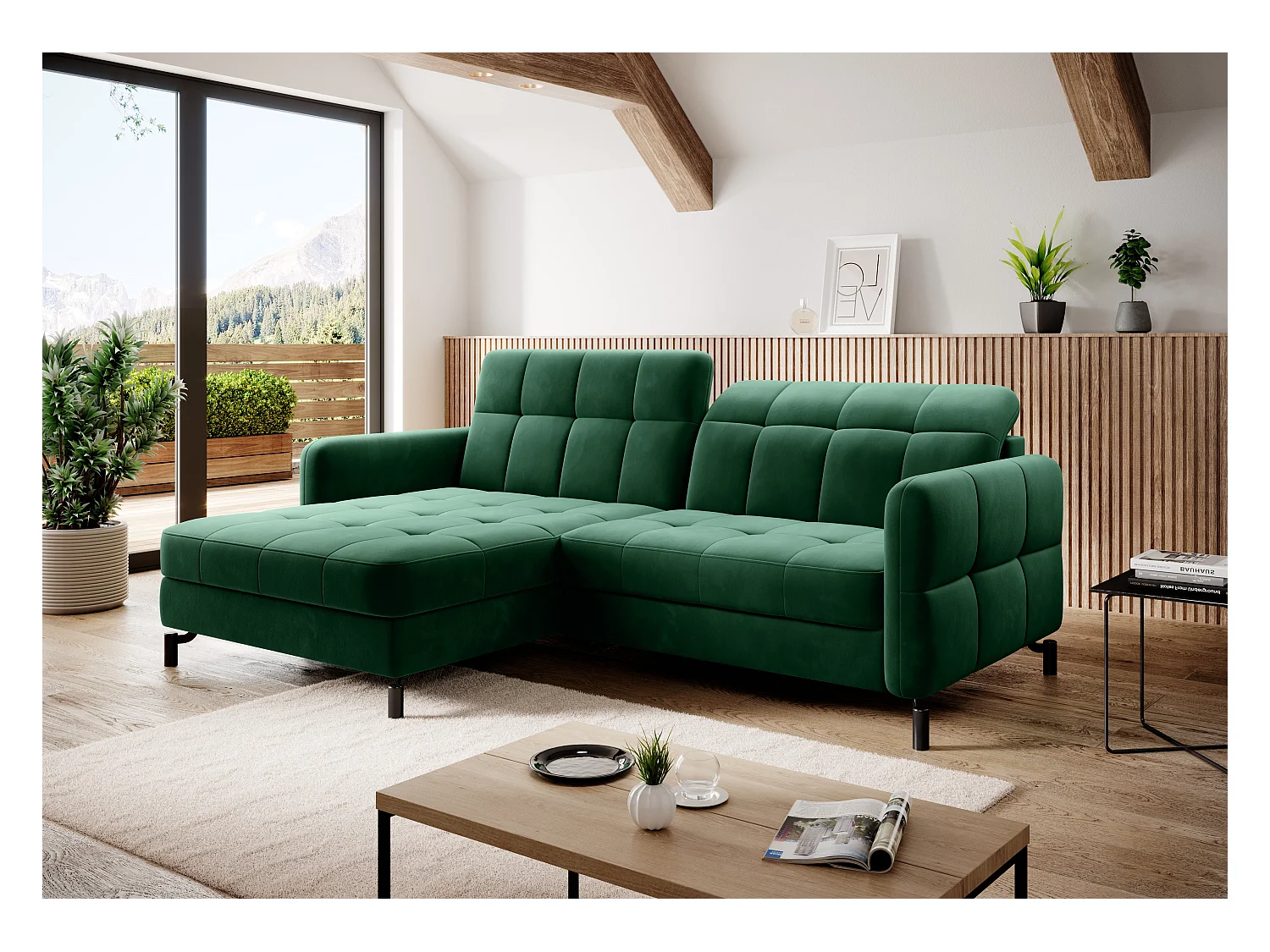 Divano d'angolo Anna L/Tessuto-Verde
