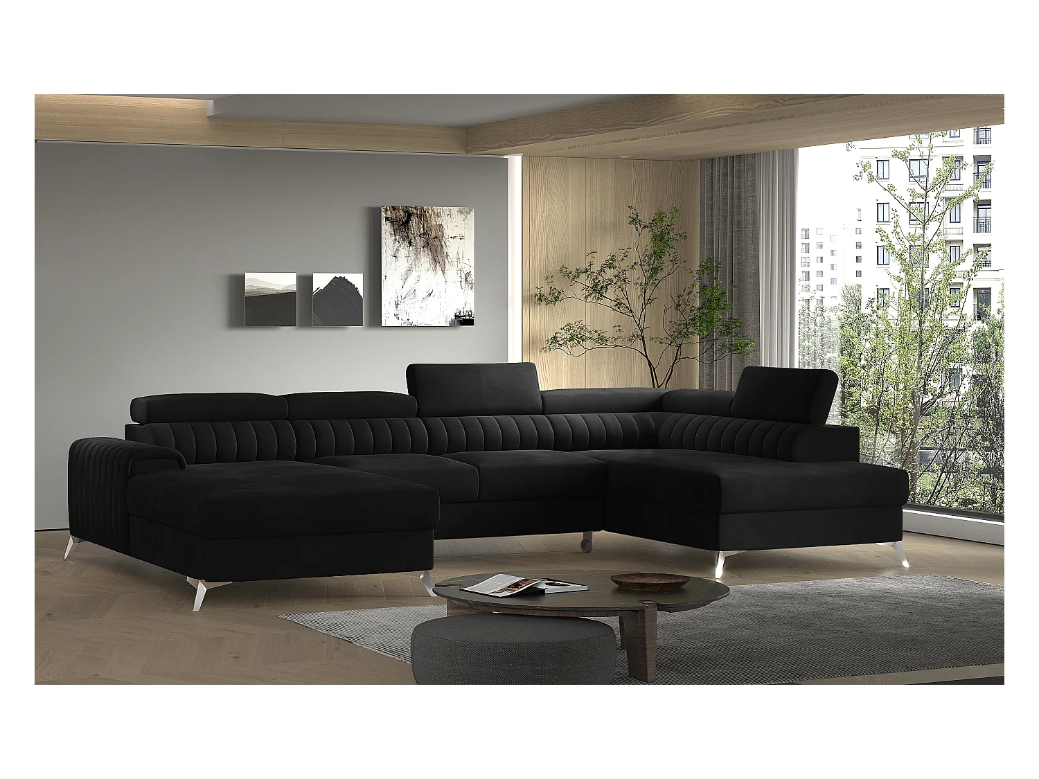 Ecksofa Exklusivo UR/Stoff-Schwarz