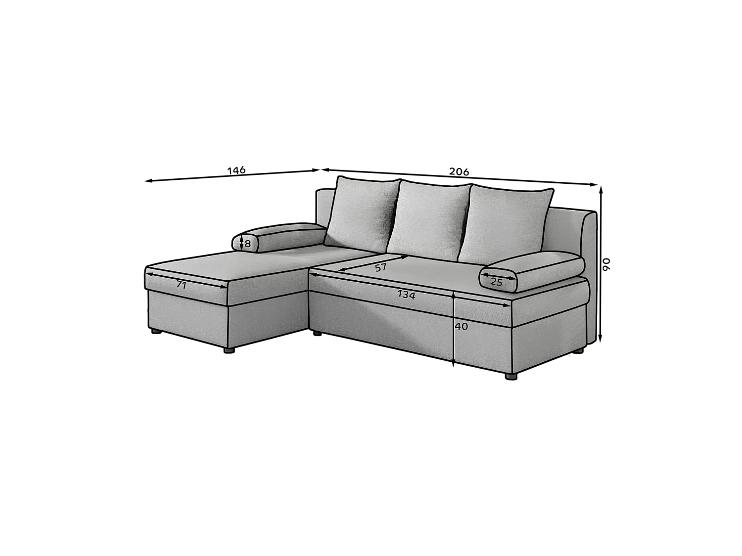 Ecksofa Picano L/Stoff-Orange
