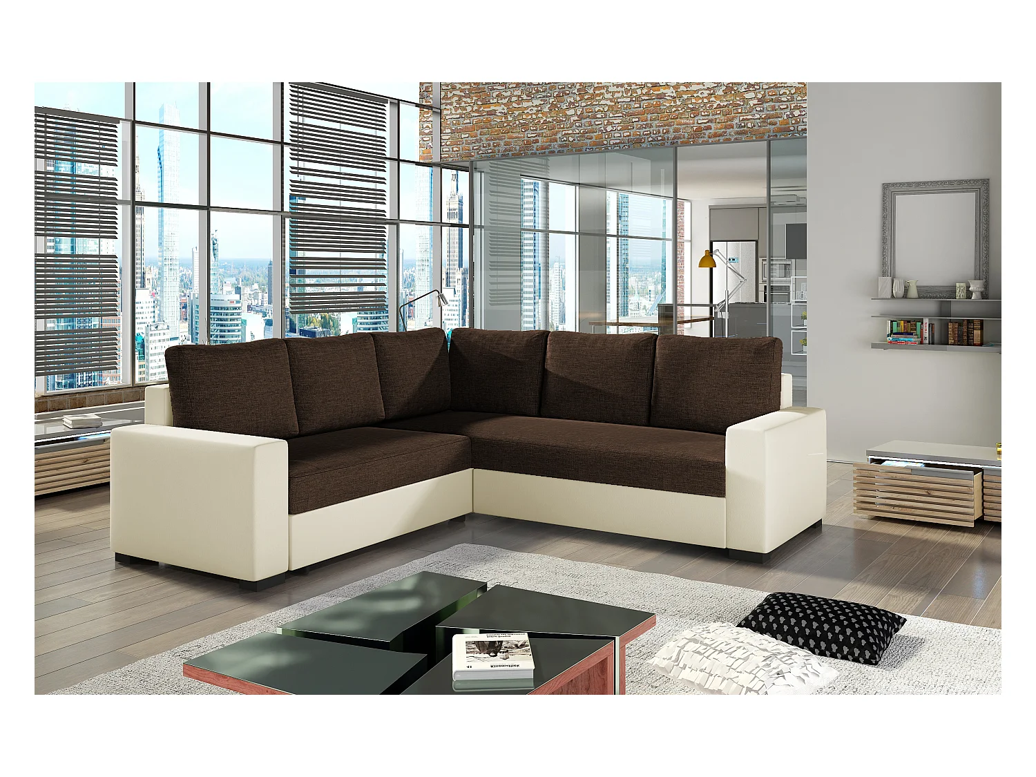 Divano d'angolo Eggry/ Tessuto/Marrone&Beige