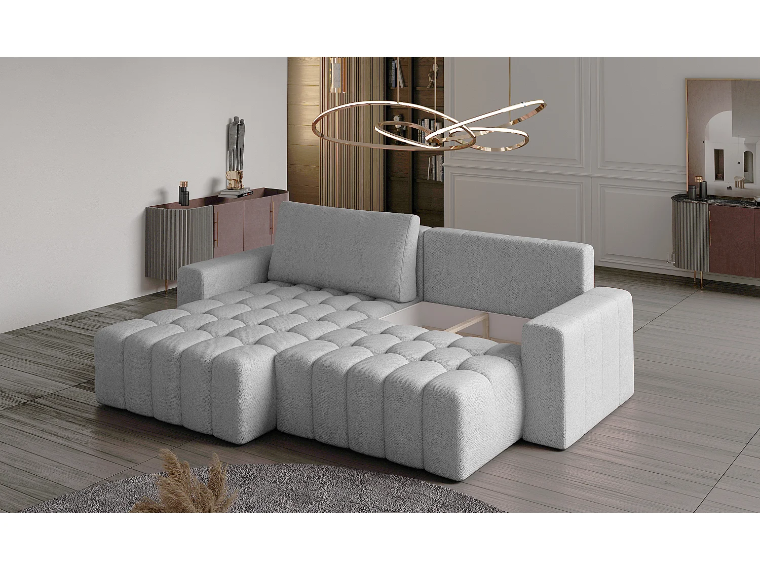 Divano d'angolo Stelvino L/Tessuto-Grigio