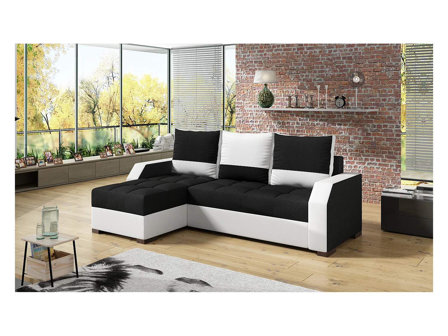Ecksofa Tarrone L/Stoffbezu/Schwarz&Weiss
