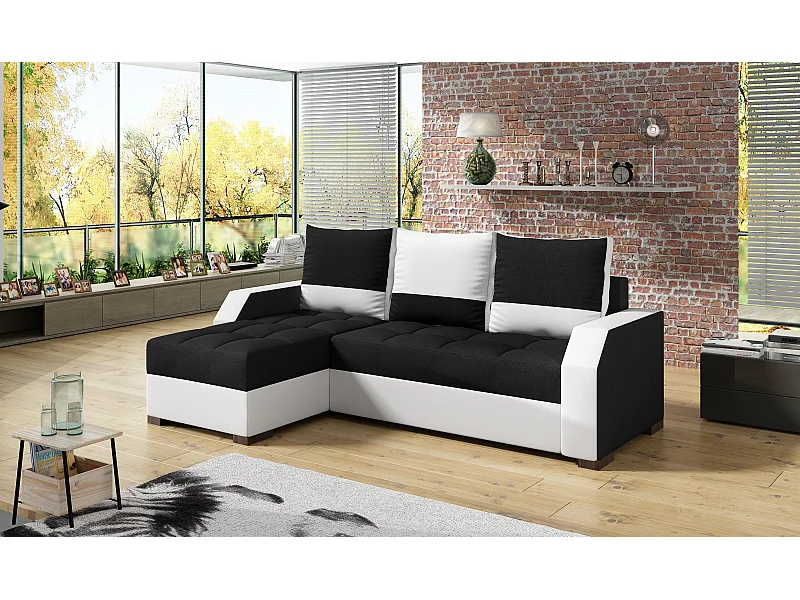 Ecksofa Tarrone L/Stoffbezu/Schwarz&Weiss