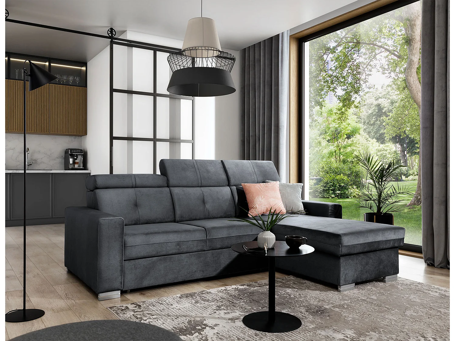 Canapé Corner Vittorio R/revêtement tissu/Anthracite