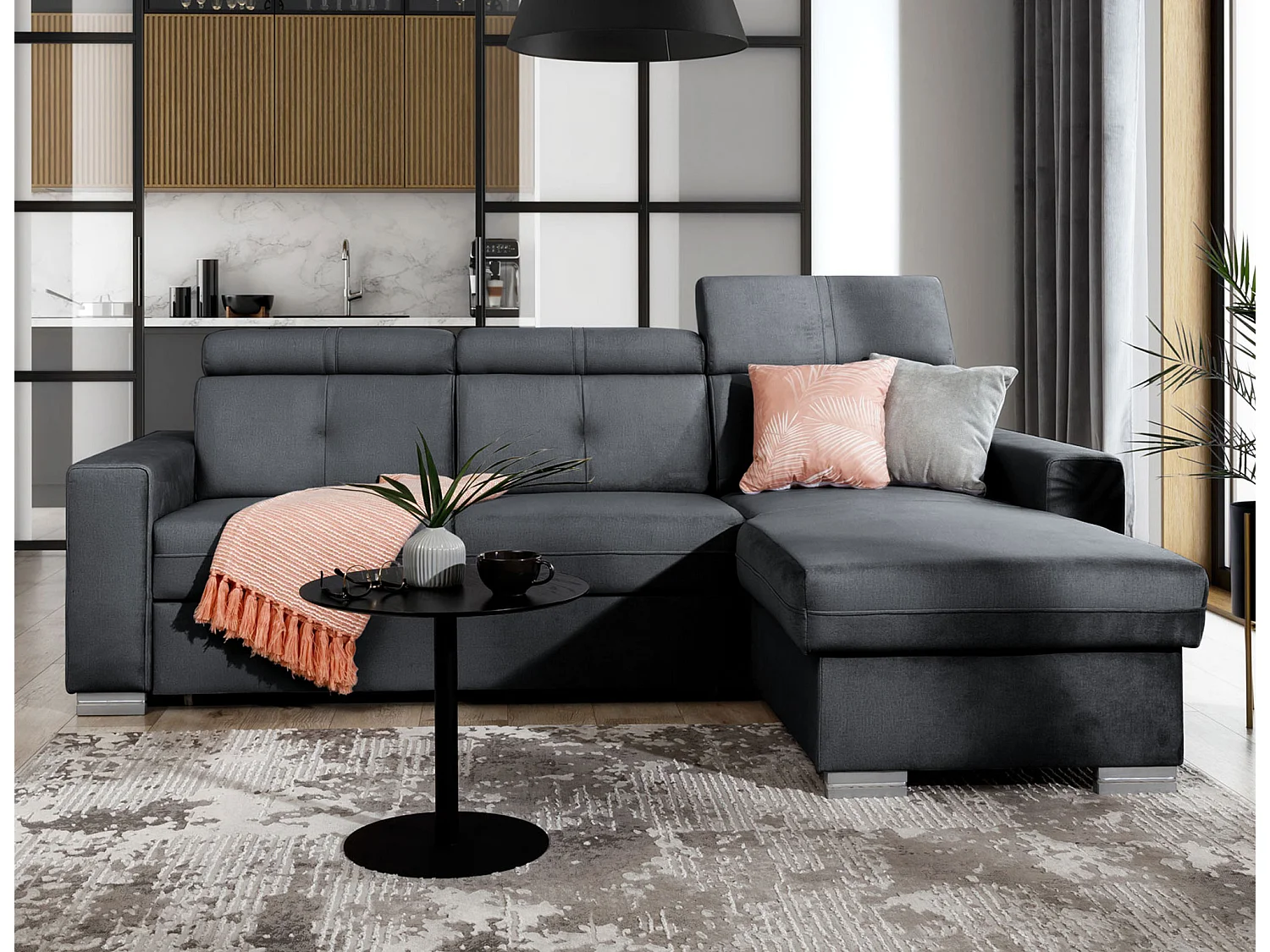 Canapé Corner Vittorio R/revêtement tissu/Anthracite