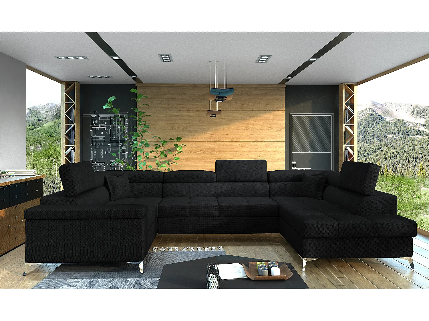 Ecksofa Roberto UR/Stoffbezug-Schwarz