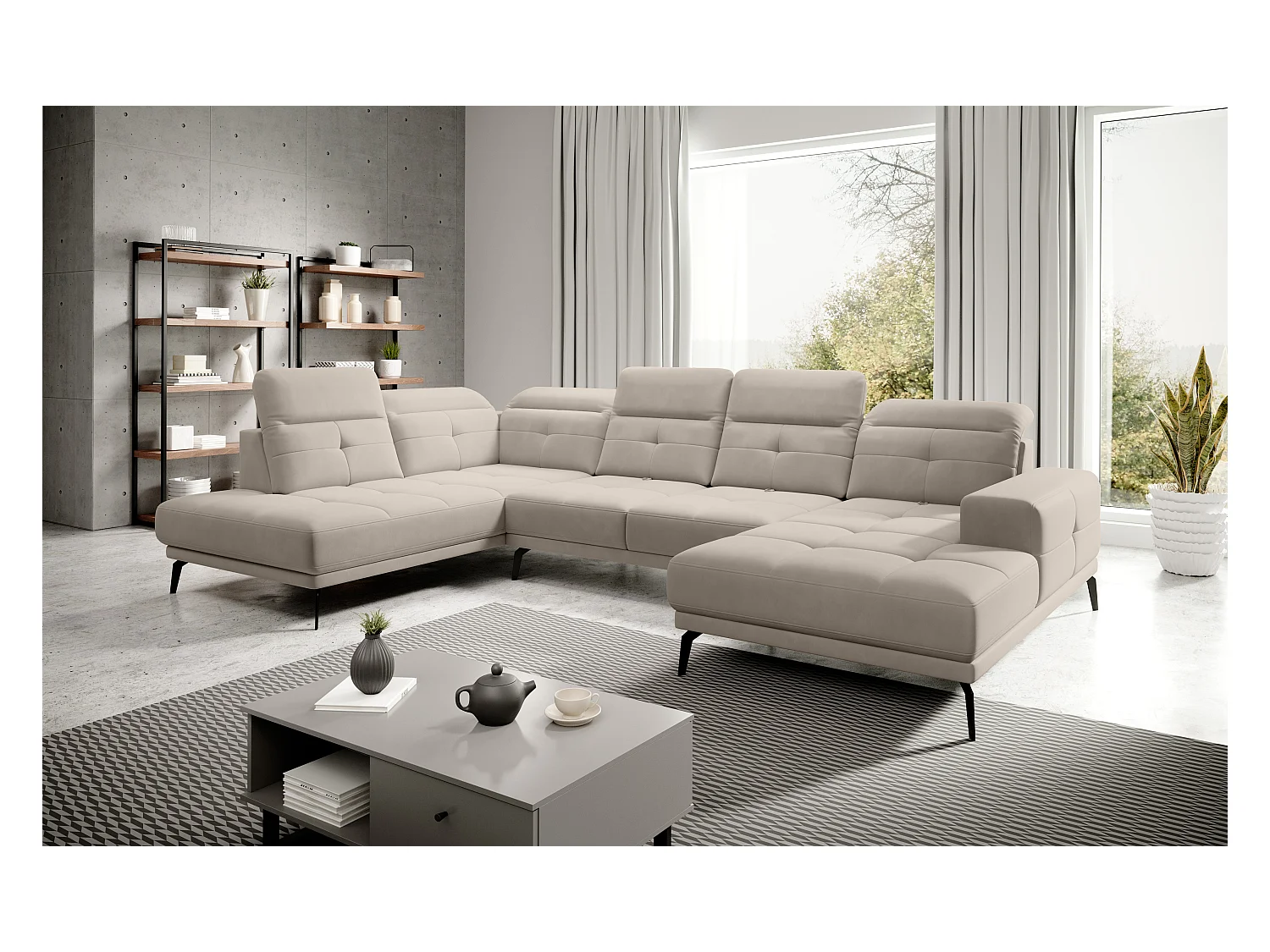 Divano d'angolo Luton UL/Tessuto-Beige
