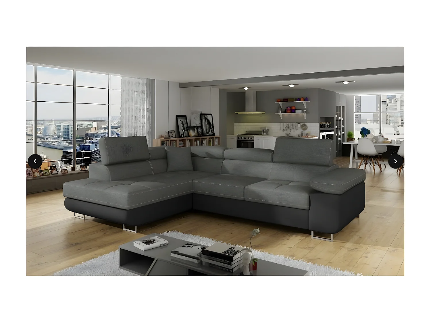 Ecksofa Rondon L/Stoffbezug/Grau&Schwarz