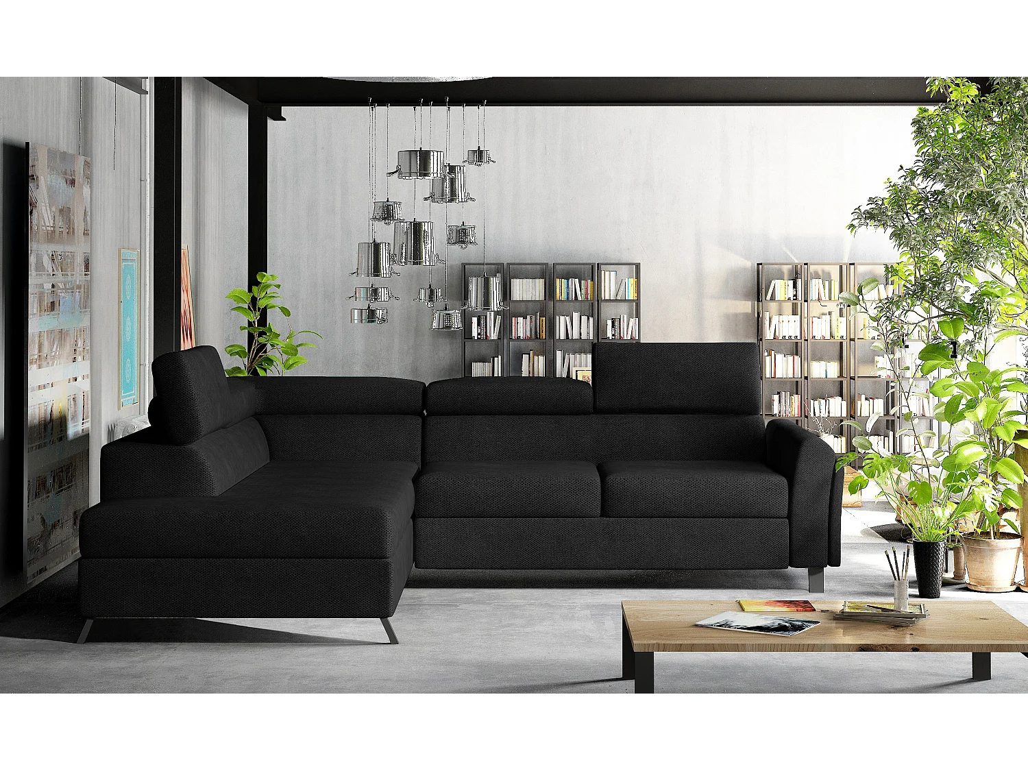 Ecksofa Nestro L/Stoff-Schwarz