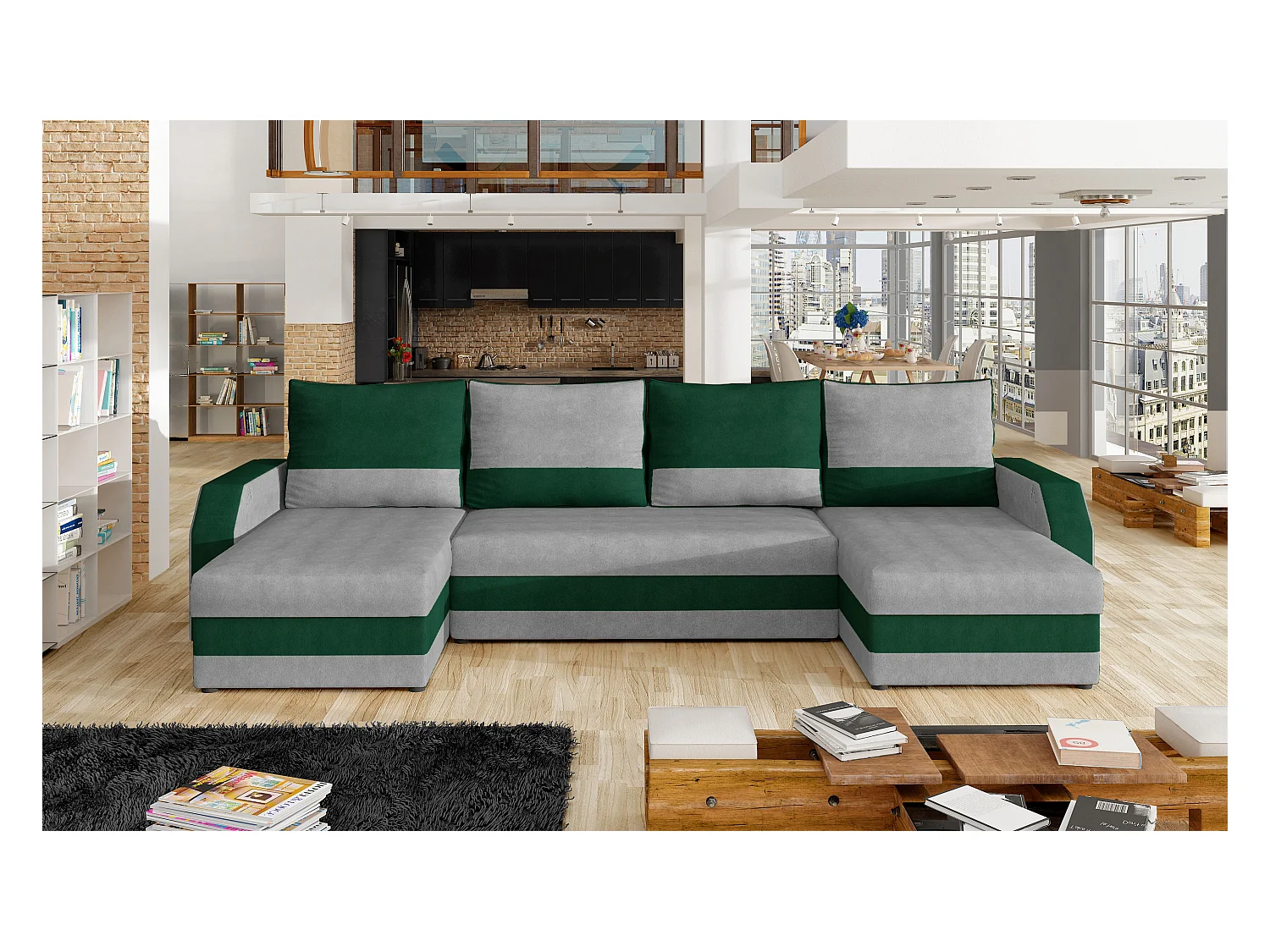 Divano d'angolo Pavilon-U/Tessuto-Verde