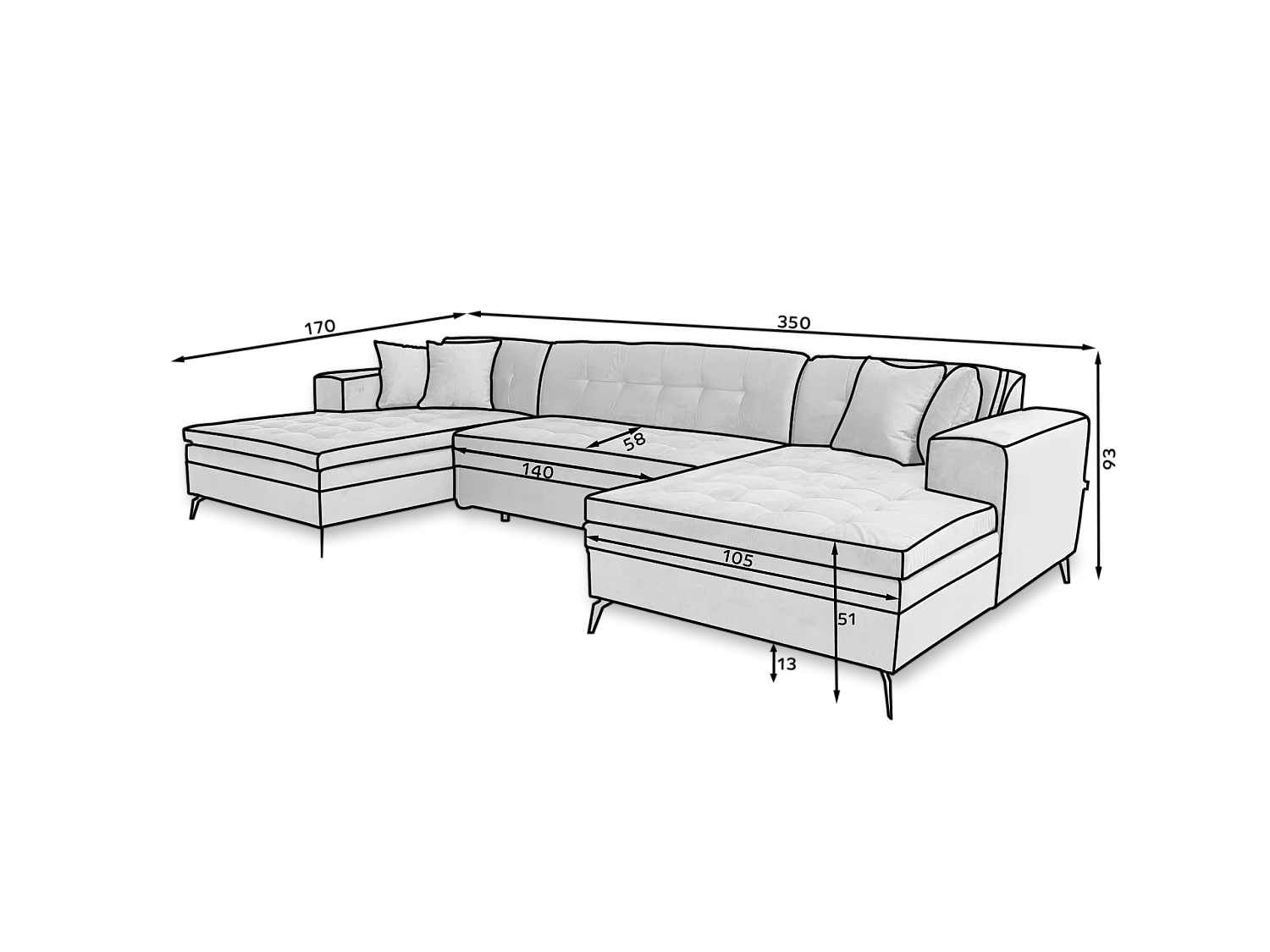 Ecksofa Paul-U/Stoffbezug-Schwarz