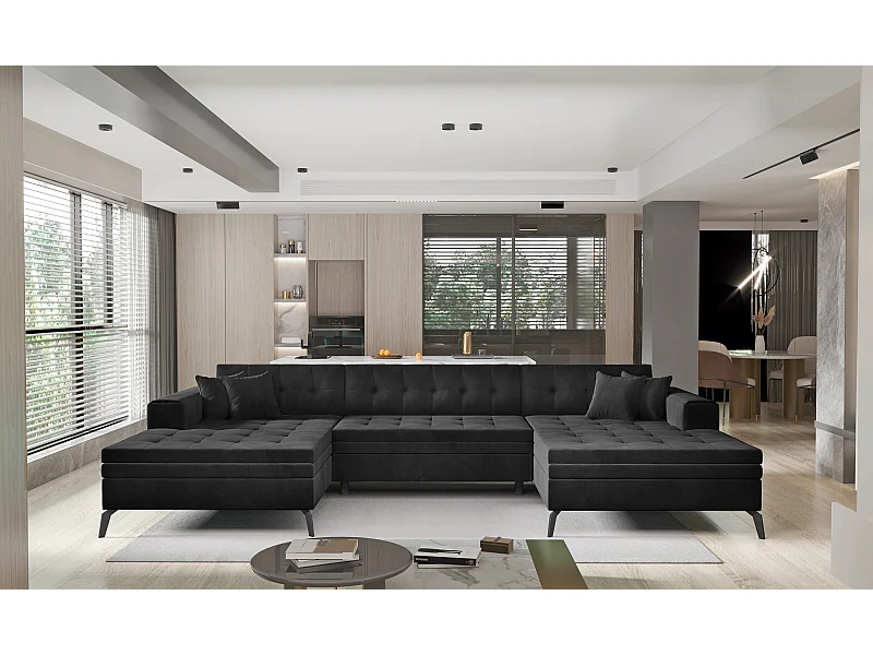 Divano d'angolo Paul-U/Tessuto-Nero