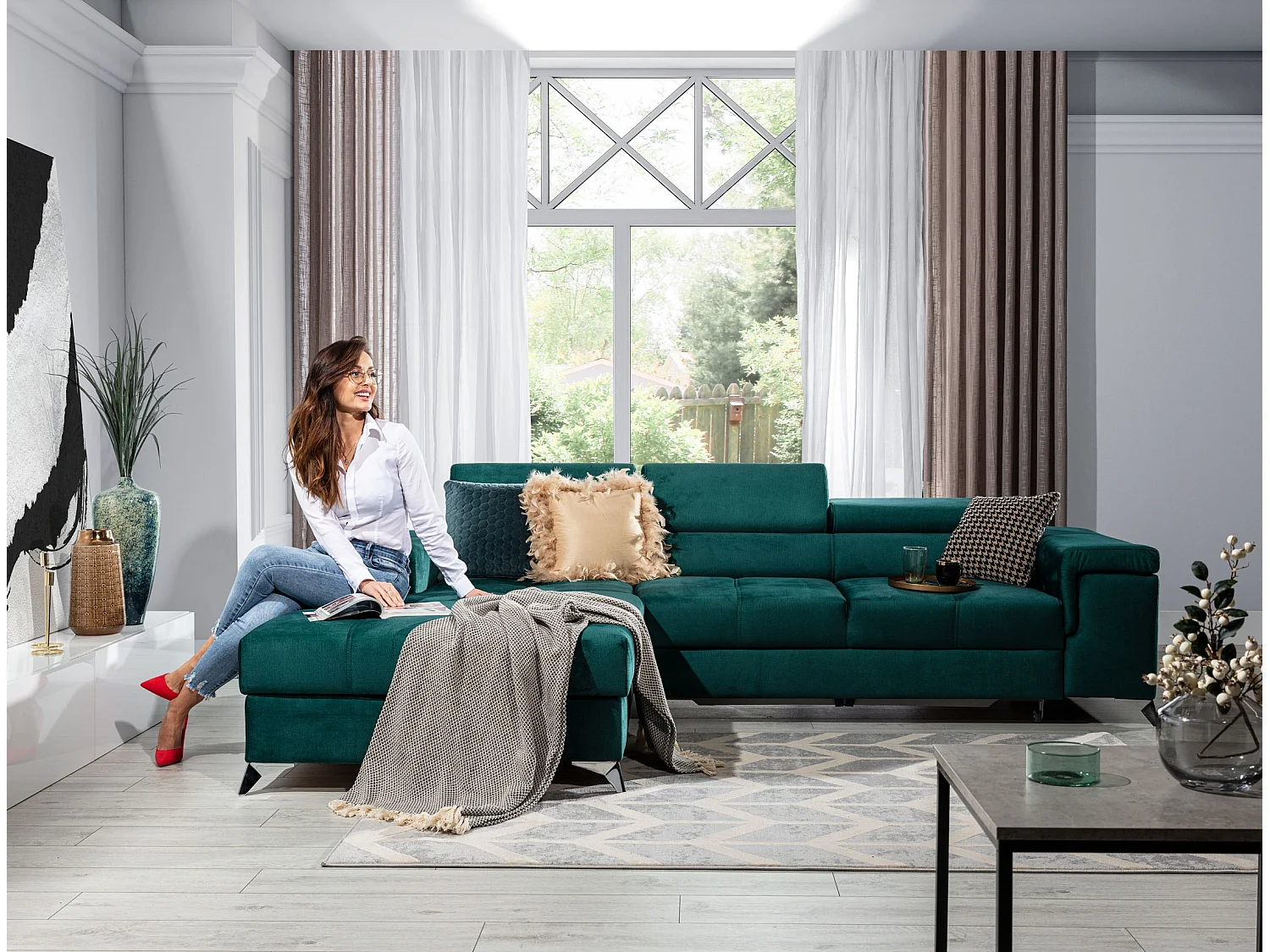 Ecksofa Lucca L/Stoff-Grün