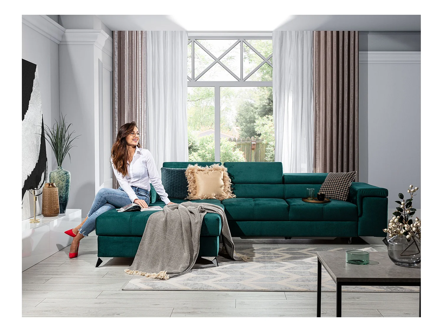 Ecksofa Lucca L/Stoff-Grün