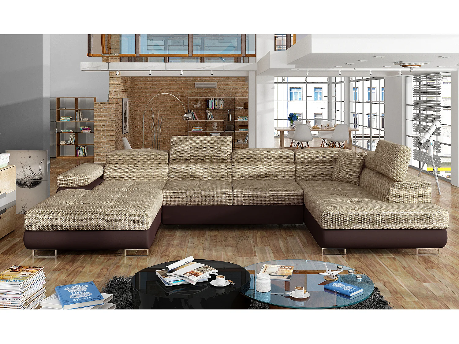 Ecksofa Trebino UR/Stoffbezug/Beige&Braun