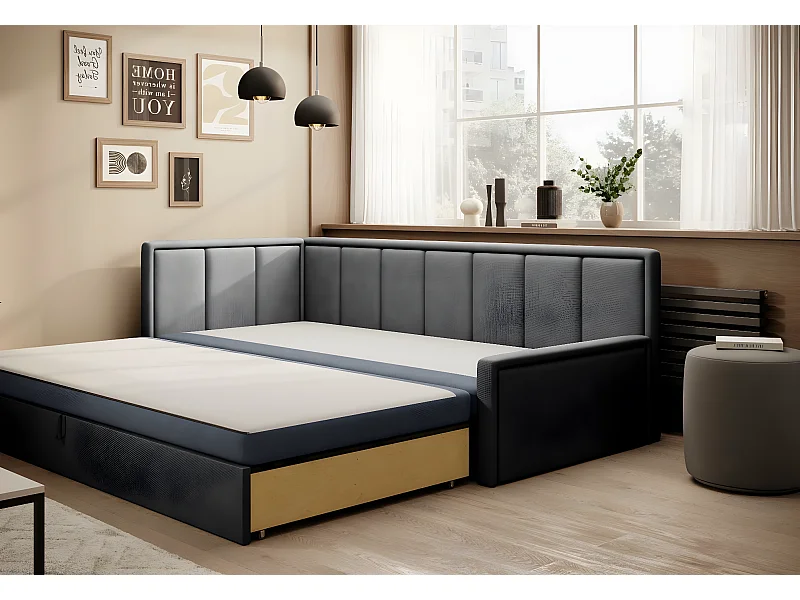 Sofa Couch Hugo R/Stoffbezug/Blau&Anthrazit