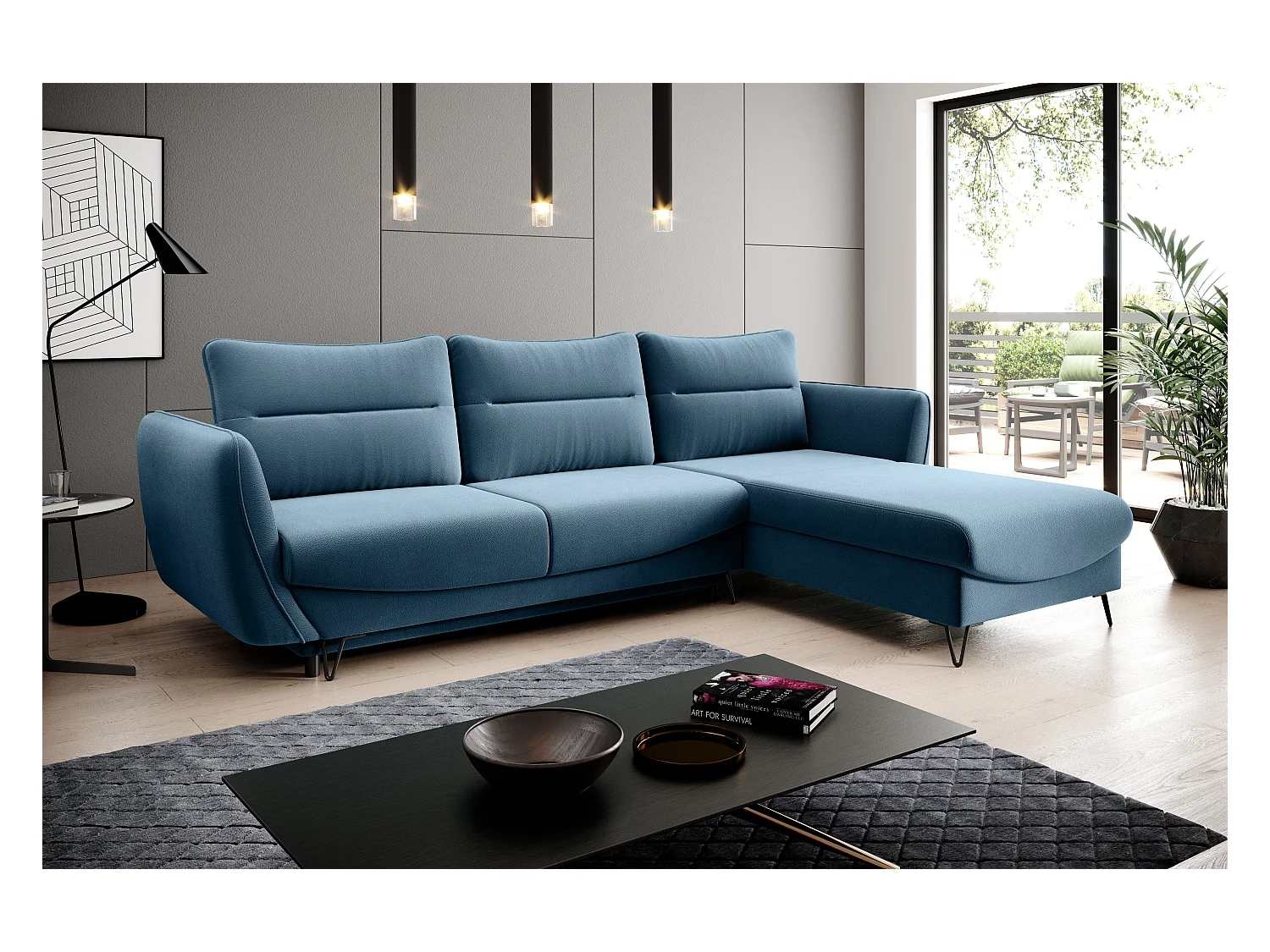 Divano d'angolo Astra R/Tessuto-Blu