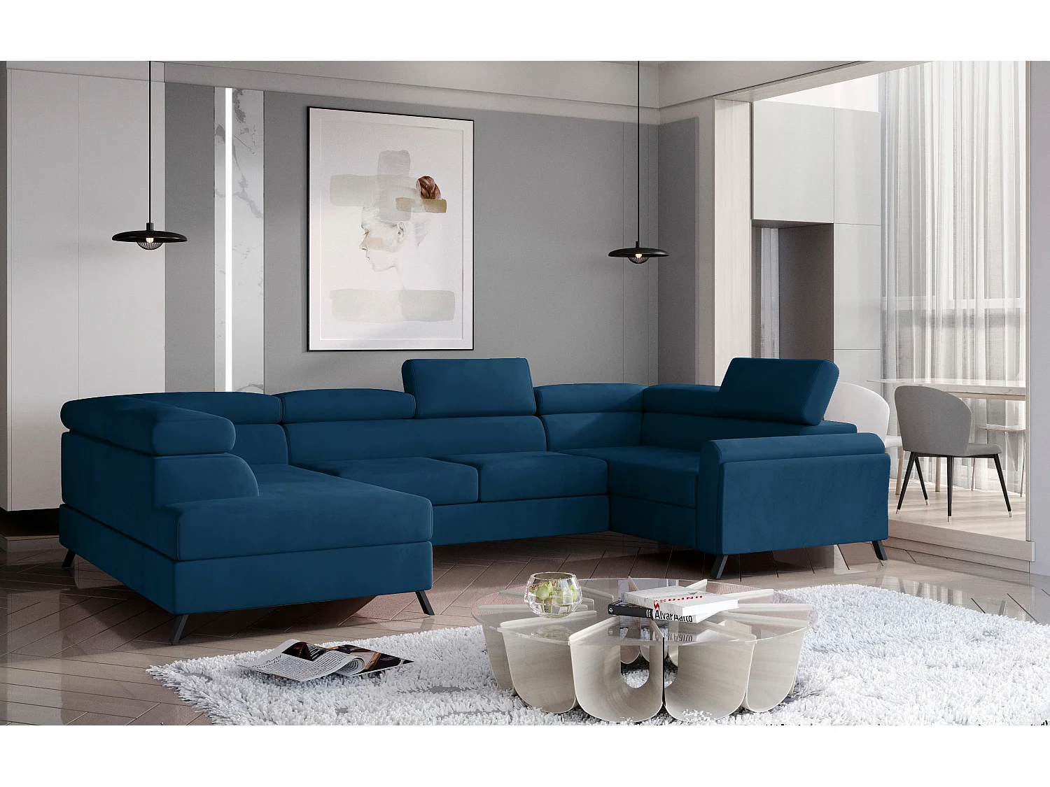 Ecksofa Lenzo UL/Stoff-Blau