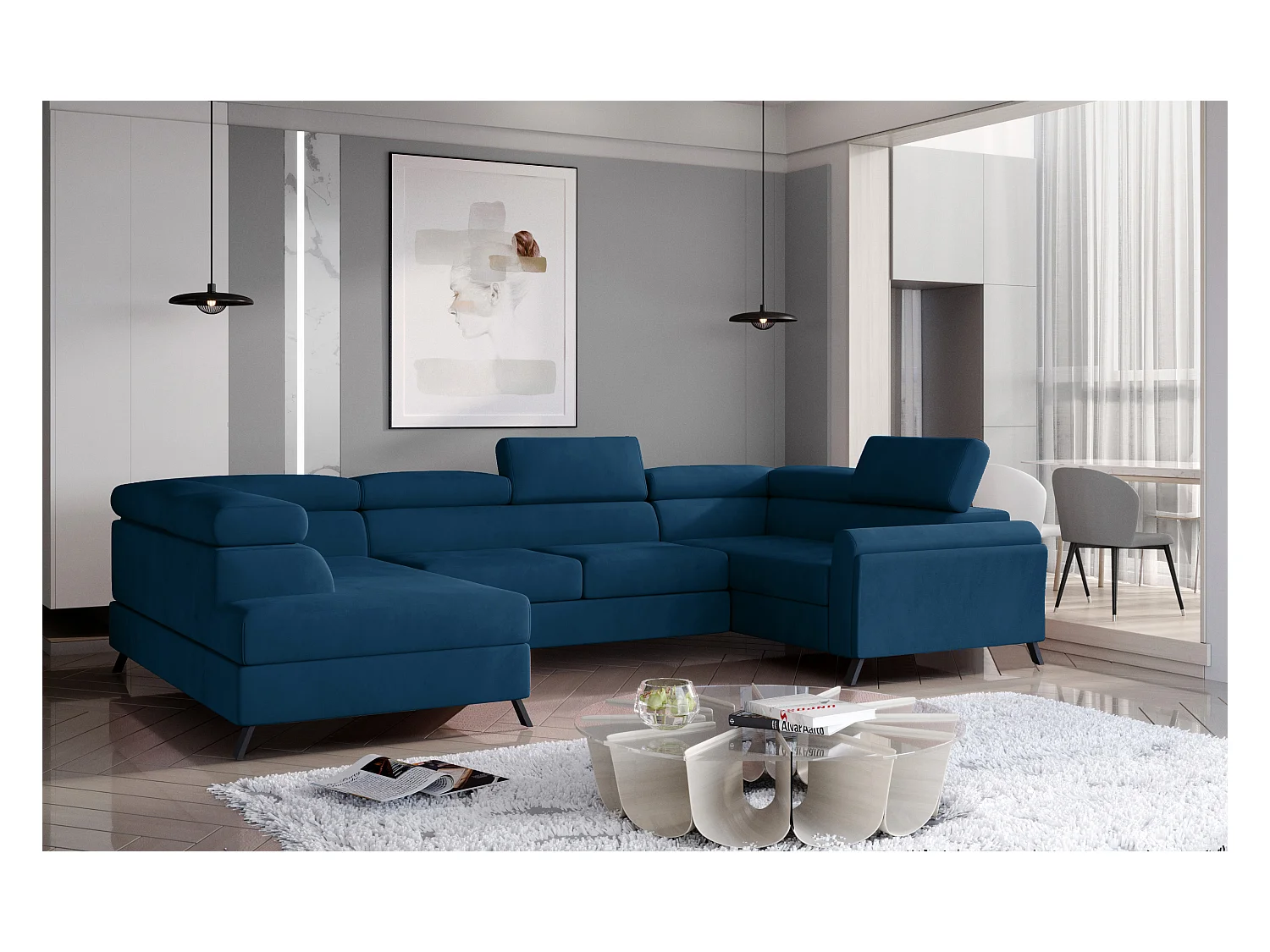 Divano d'angolo Lenzo UL/Tessuto-Blu