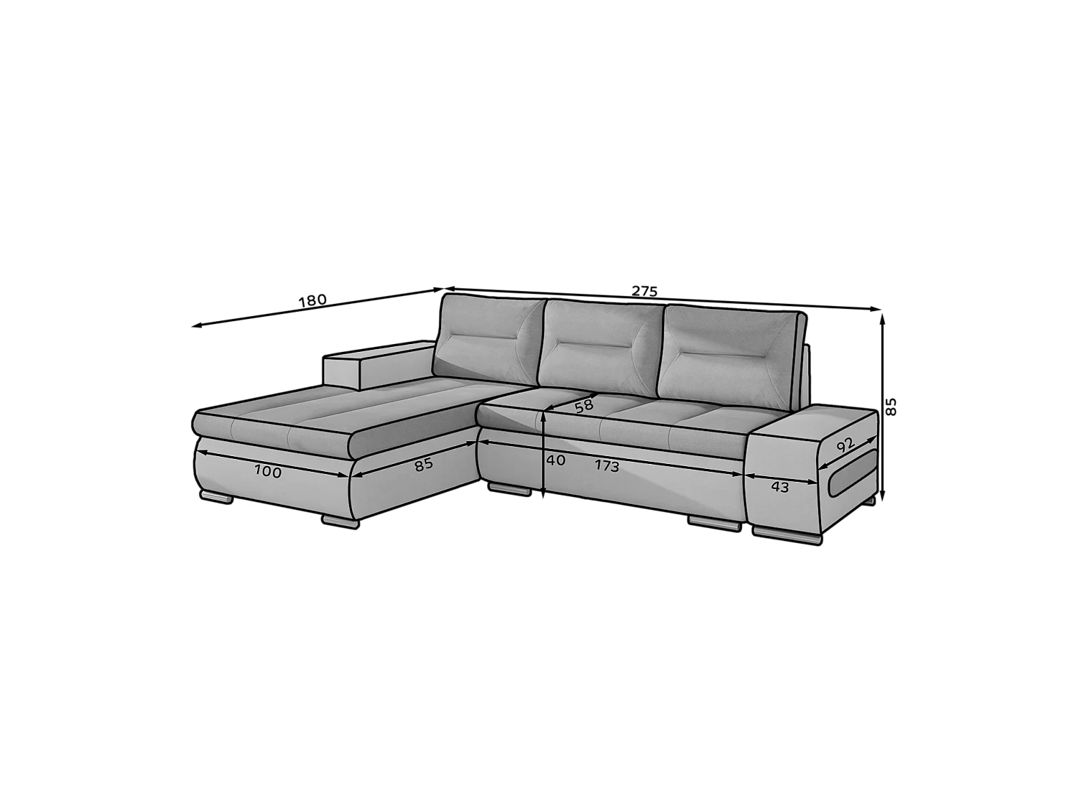 Canapé Corner Legero R/Tissu-Marron