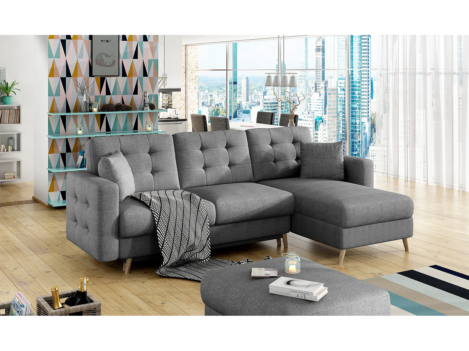 Divano d'angolo Daron R/Tessuto-Antracite