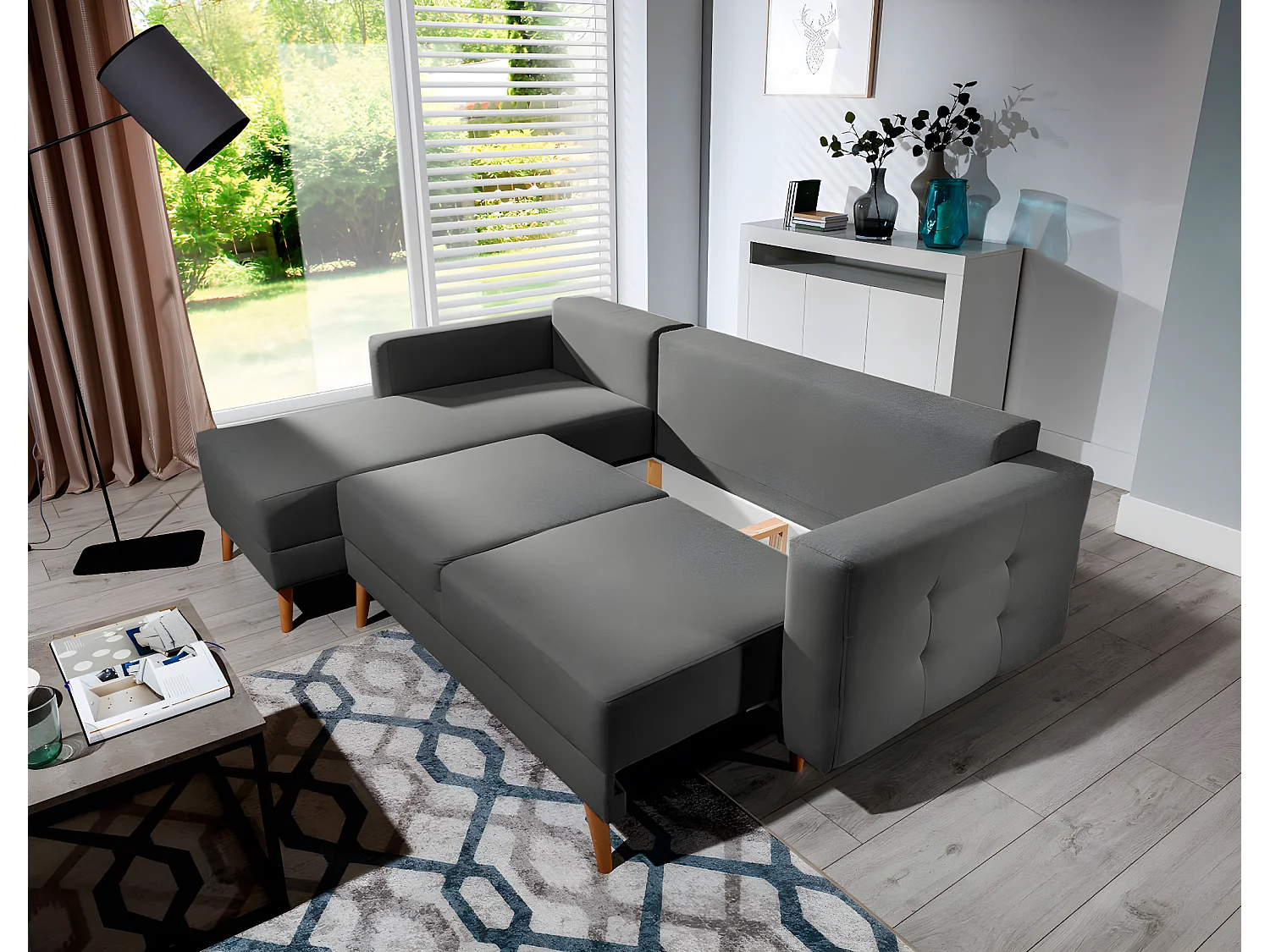 Divano d'angolo Daron R/Tessuto-Antracite