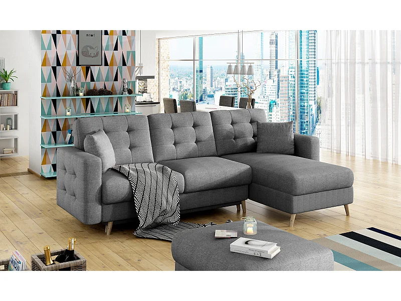 Canapé Corner Daron R/Tissu-Anthracite