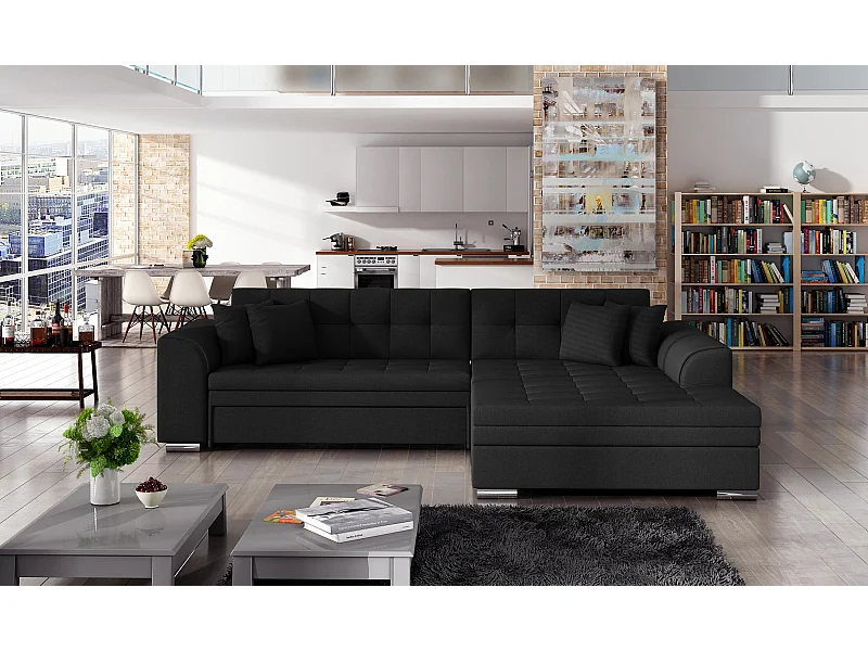 Ecksofa Oswald R/Stoff/Schwarz/An Lager