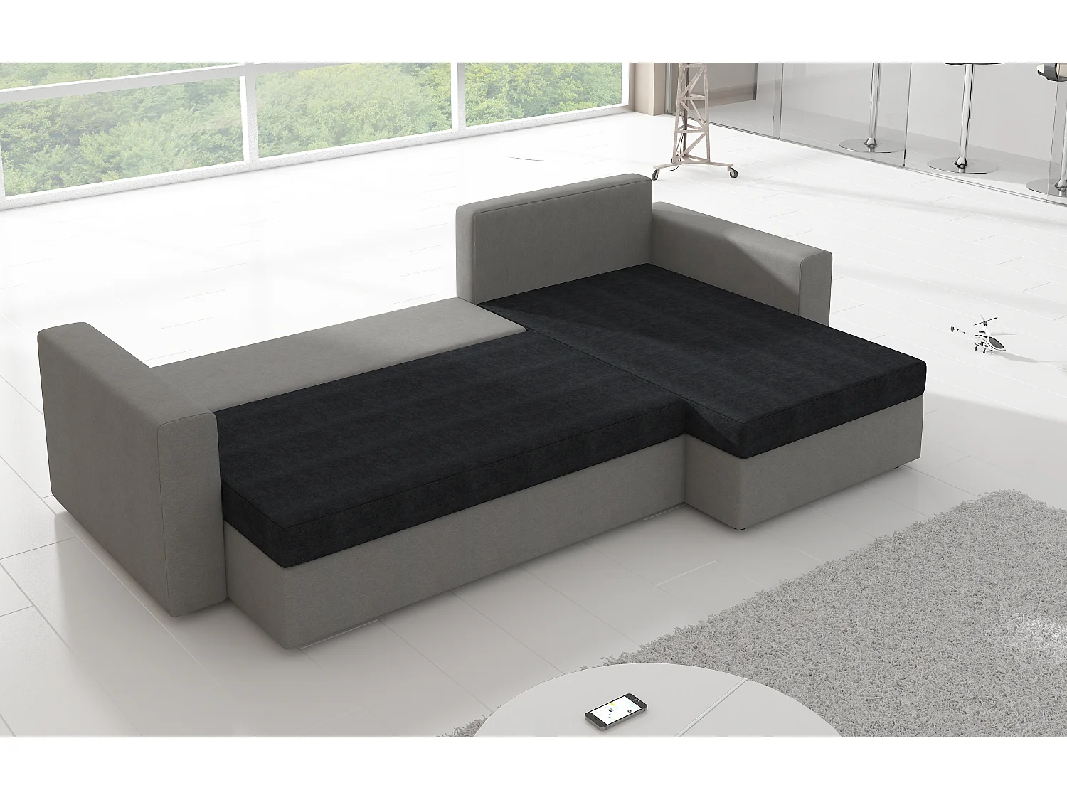 Canapé Corner Angolo R/Tissu-Noir