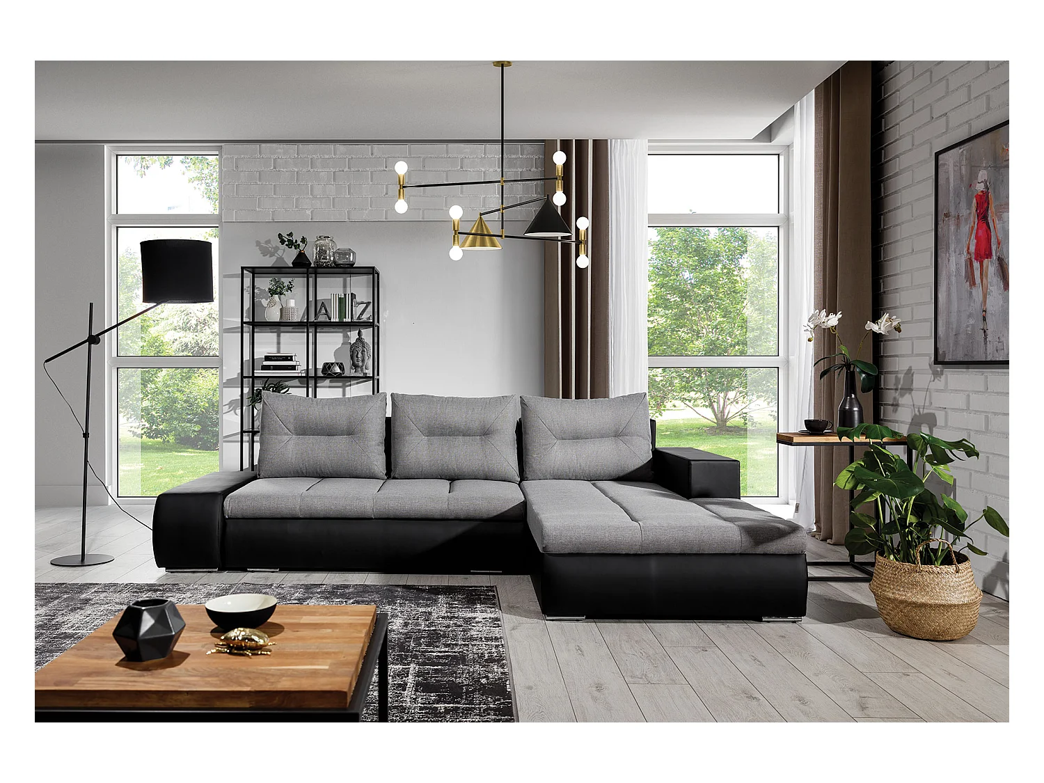 Canapé Corner Legero R/Tissu-Gris&Noir/En stock