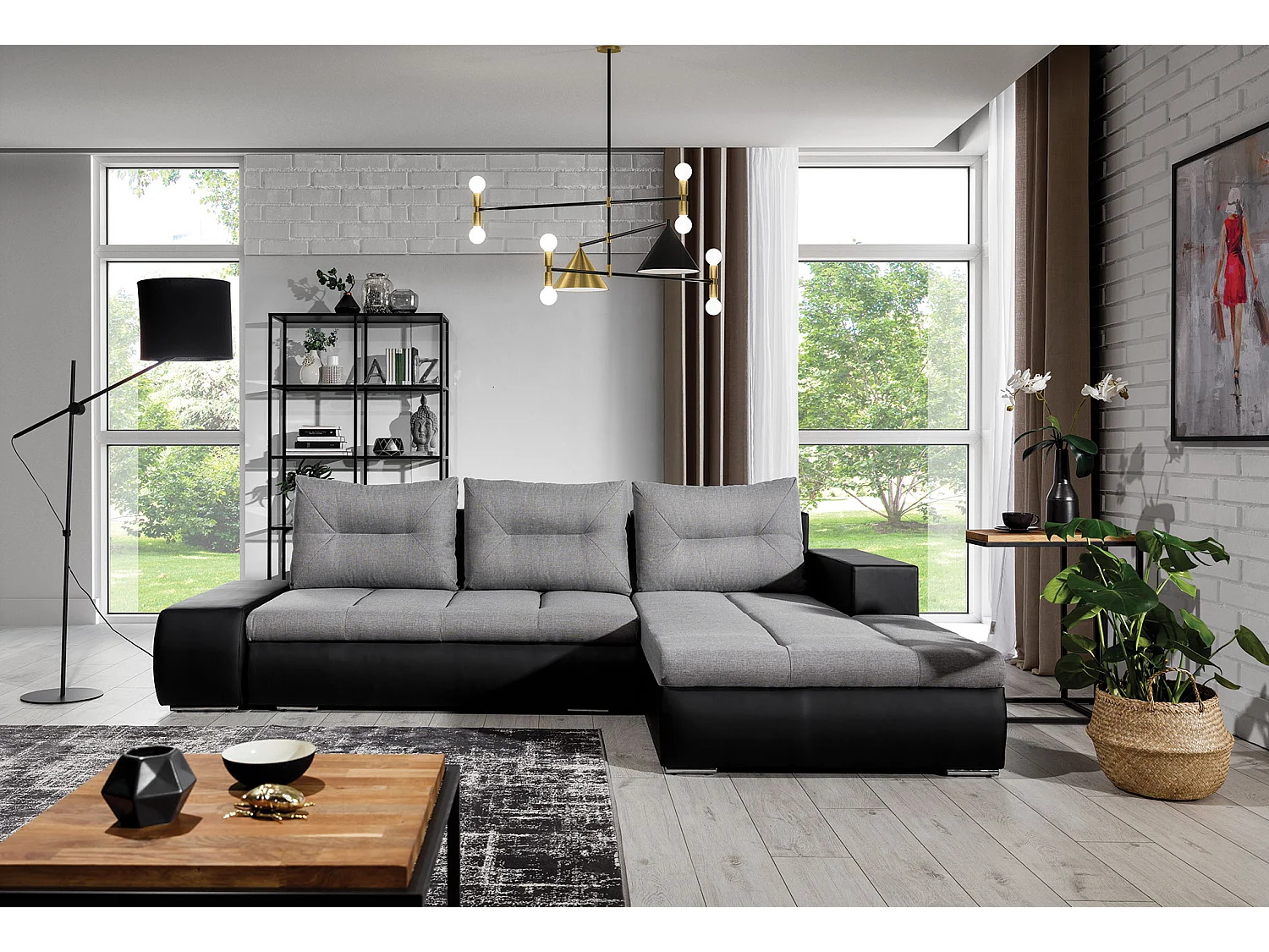 Ecksofa Legero R/Stoffbezug/Grau&Schwarz/An Lager