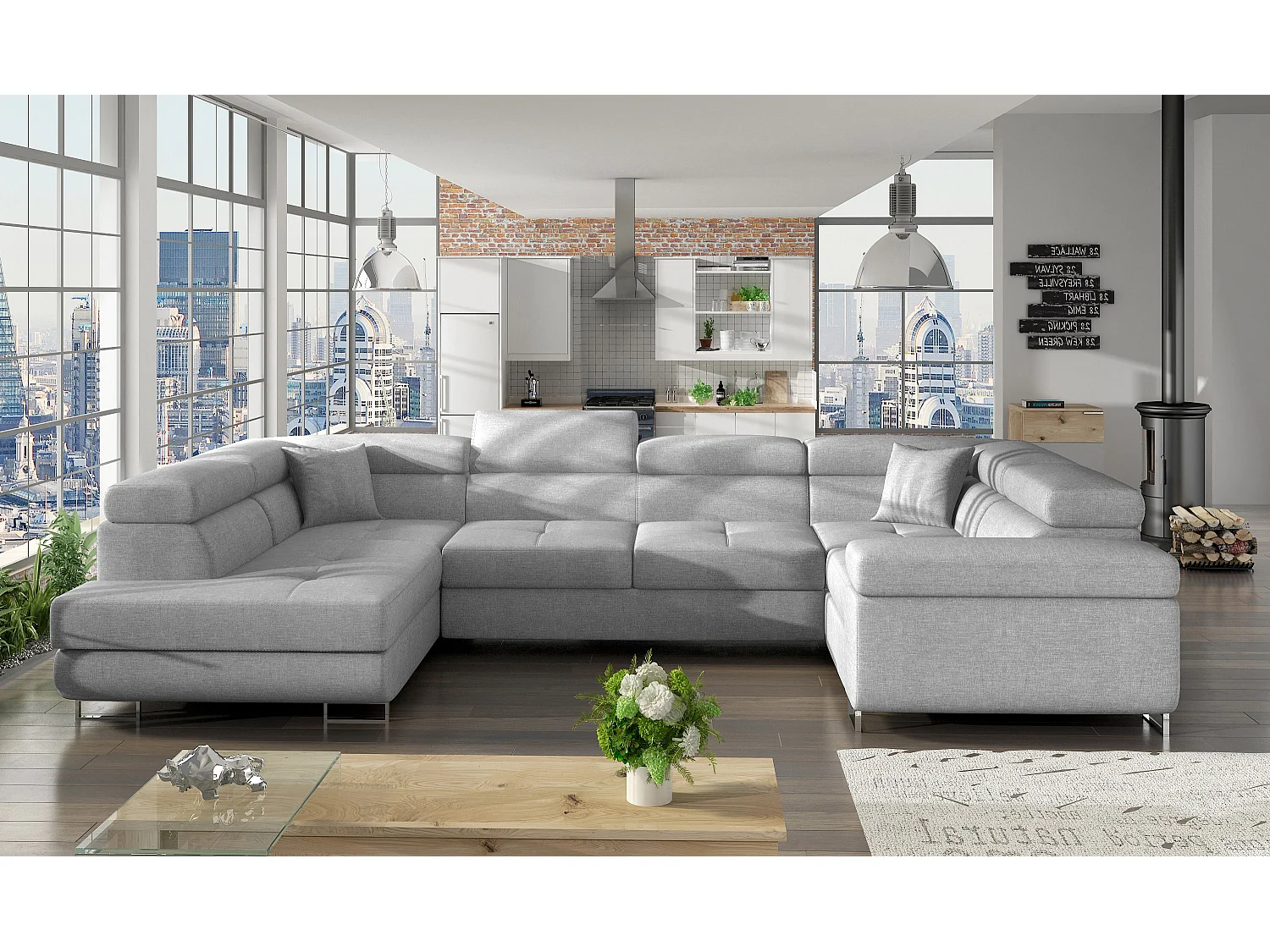 Ecksofa Otto L/Stoff-Grau