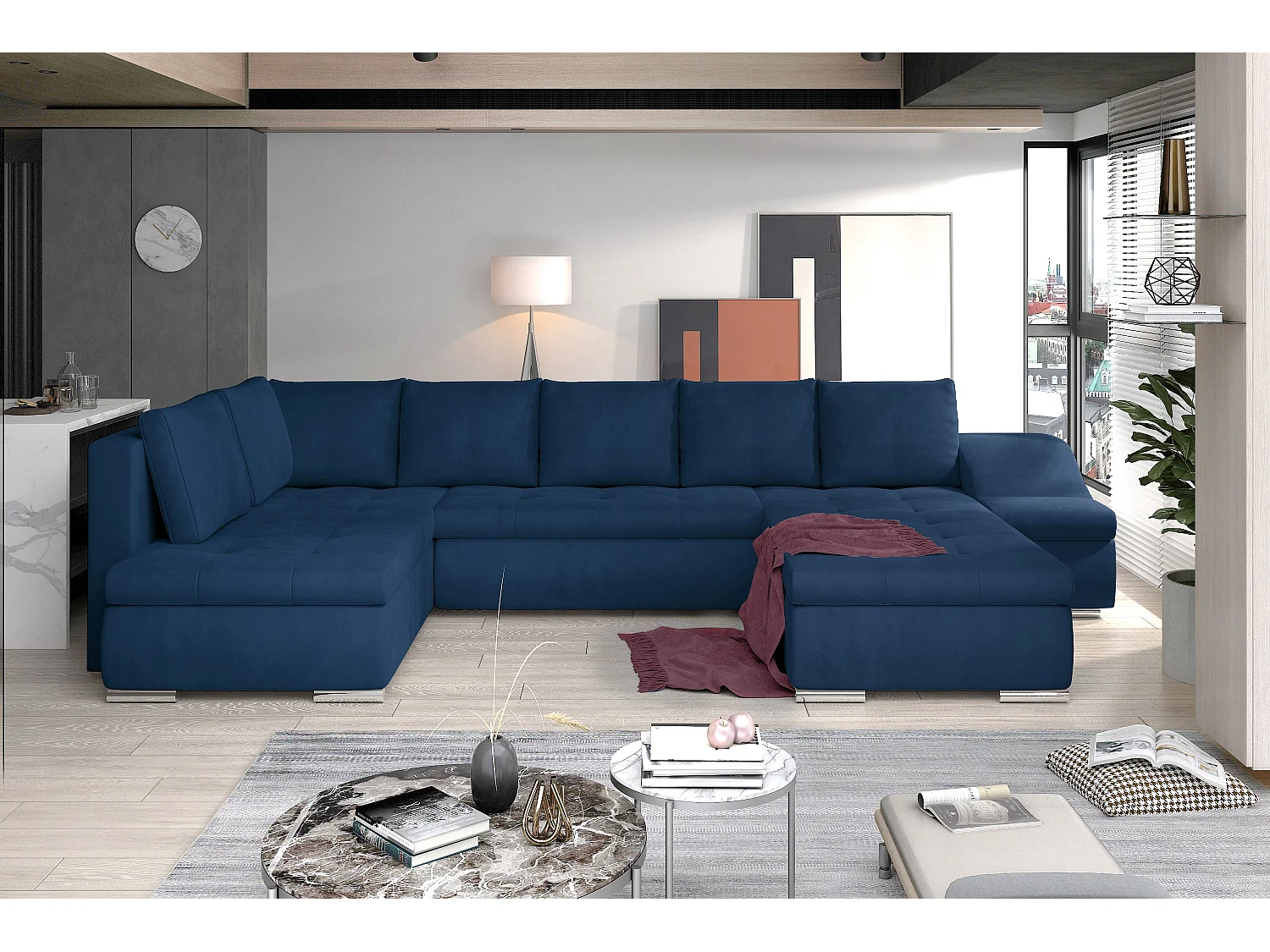 Ecksofa Marango UR/Stoff-Blau