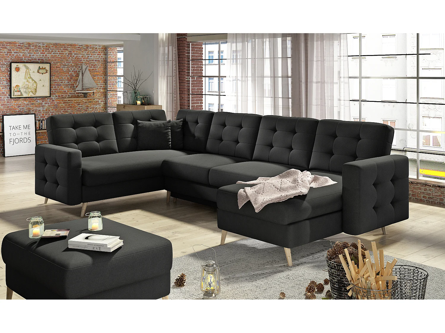 Ecksofa Daron UR/Stoff-Schwarz