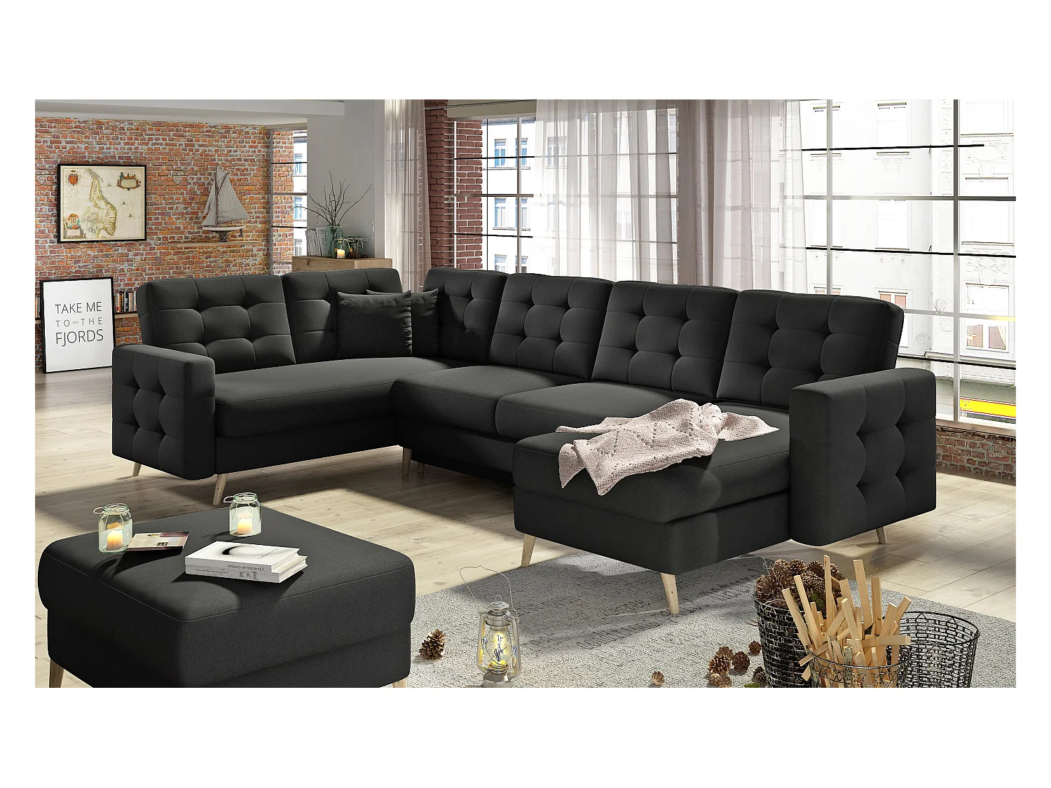 Ecksofa Daron UR/Stoff-Schwarz