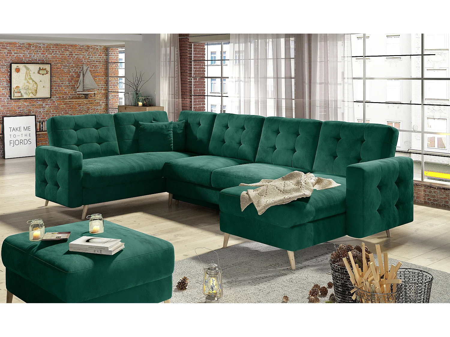 Ecksofa Daron UR/Stoff-Grün