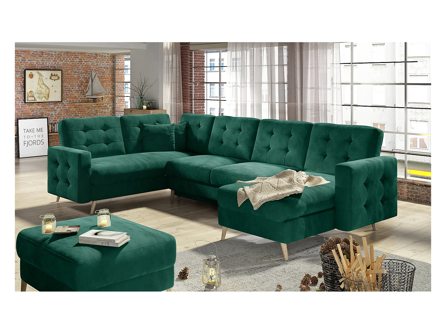 Divano d'angolo Daron UR/Tessuto-Verde