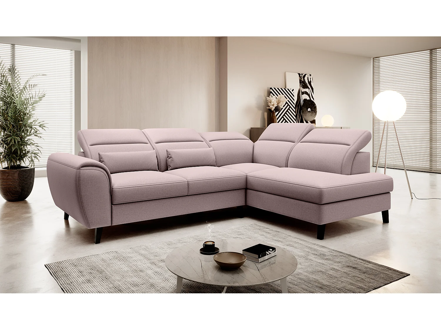 Divano d'angolo Dino R/Tessuto-Rosa