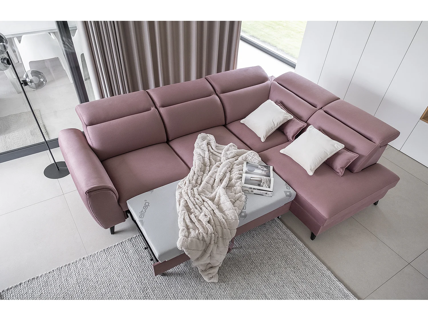 Ecksofa Dino R/Stoffbezug/Pink