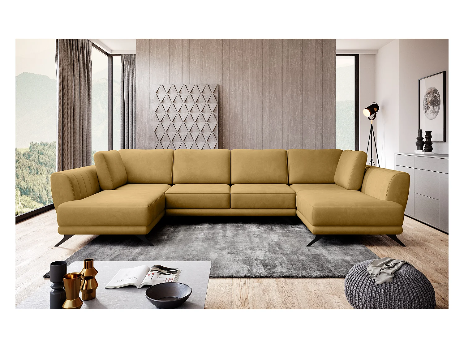 Ecksofa London-U/Stoff-Gelb
