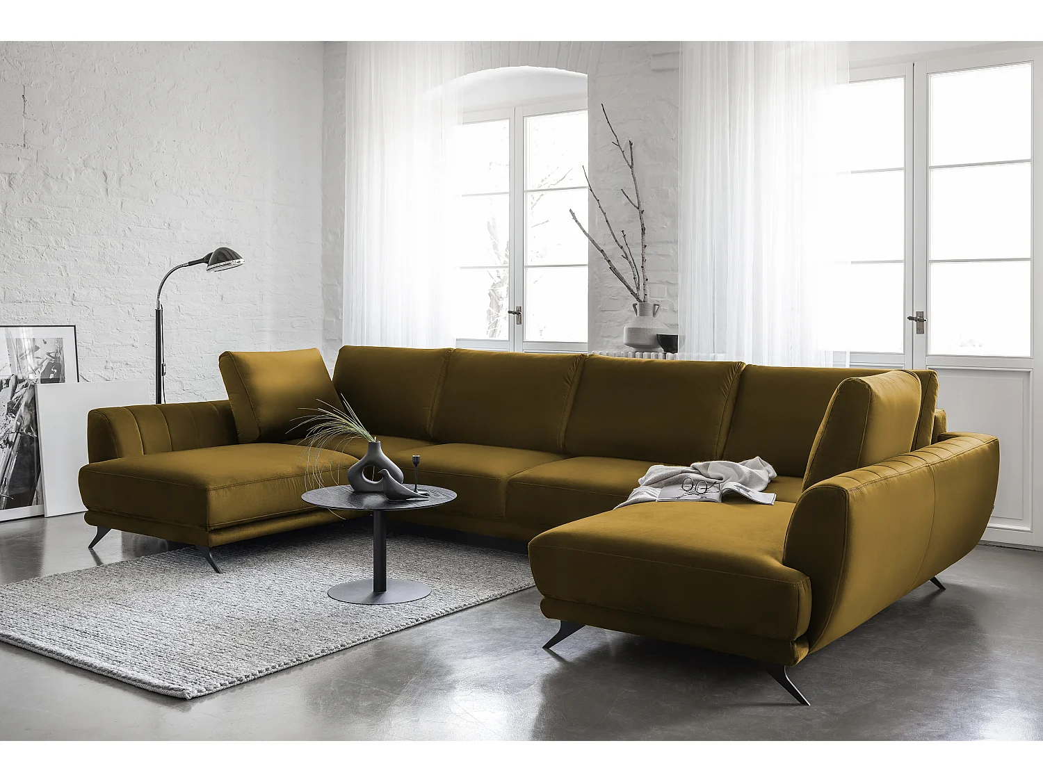 Ecksofa London-U/Stoff-Gelb