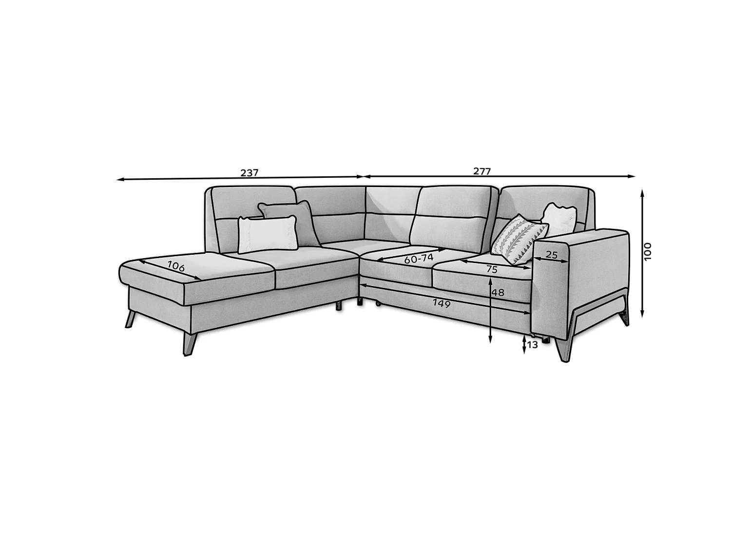 Canapé d'angle Torronto L/revêtement tissu/jaune