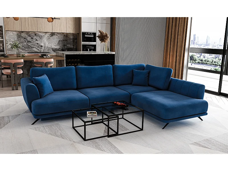 Divano d'angolo Olivio R/Tessuto-Blu