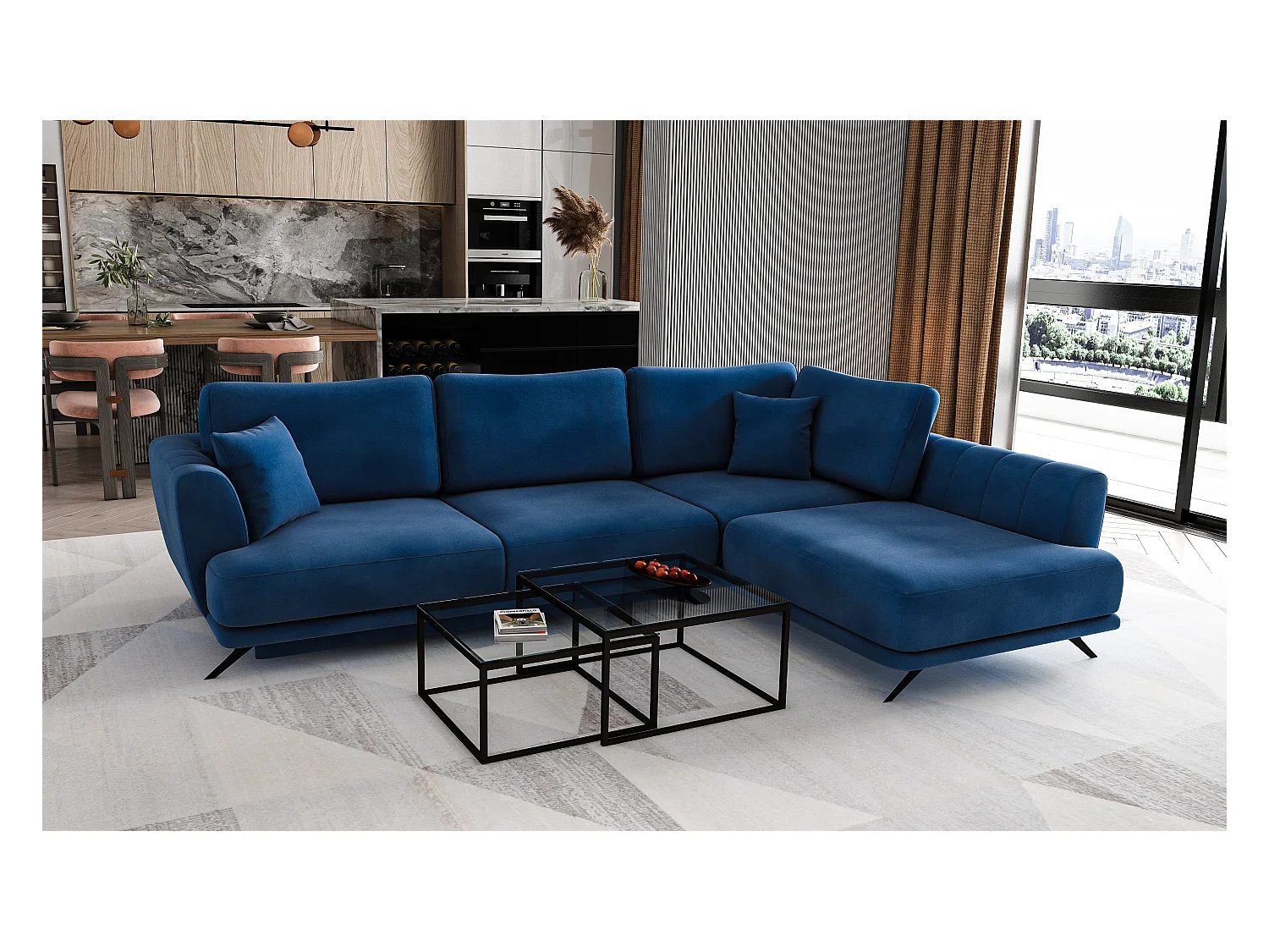 Ecksofa Olivio R/Stoff-Blau