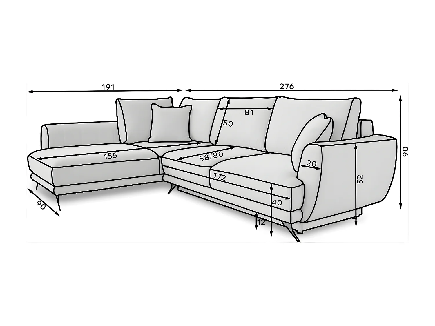 Ecksofa Olivio R/Stoff-Blau